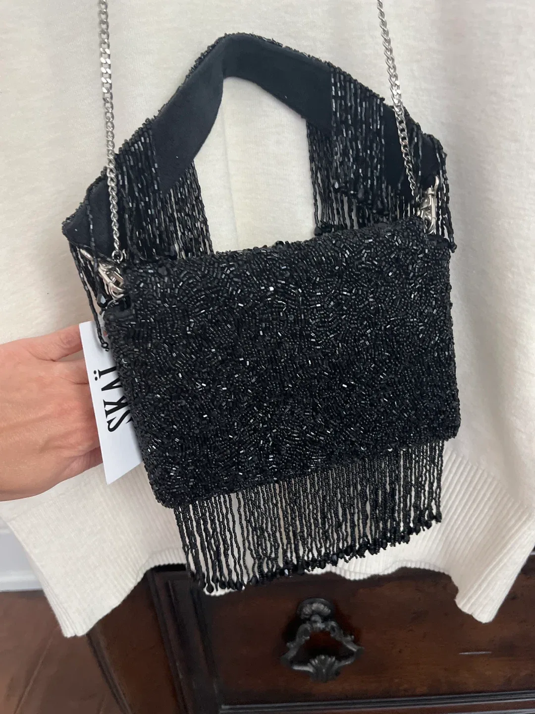 Black Beaded Fringe Purse