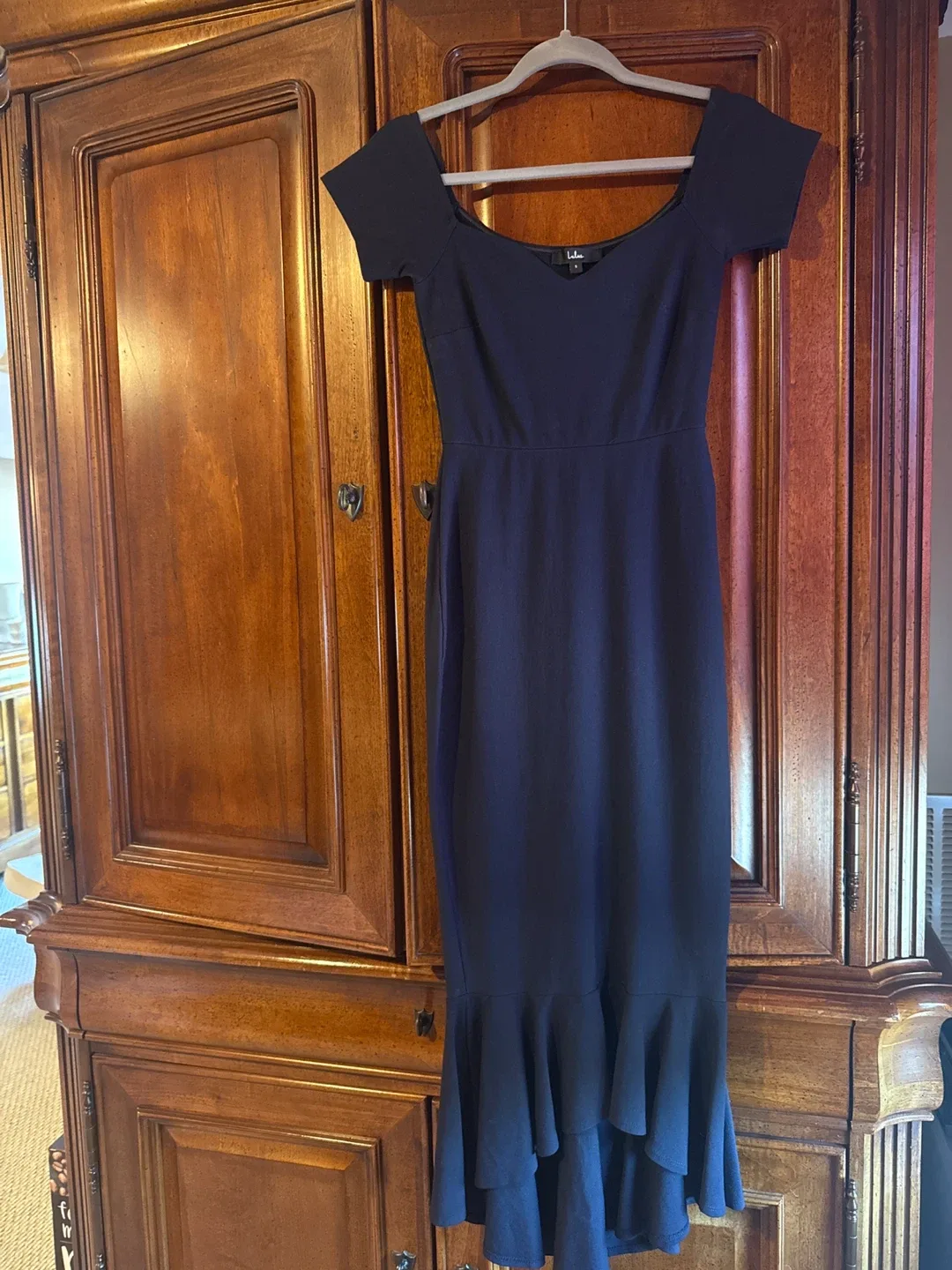 Lulus Navy Blue Ruffle Hem Midi Dress thumbnail