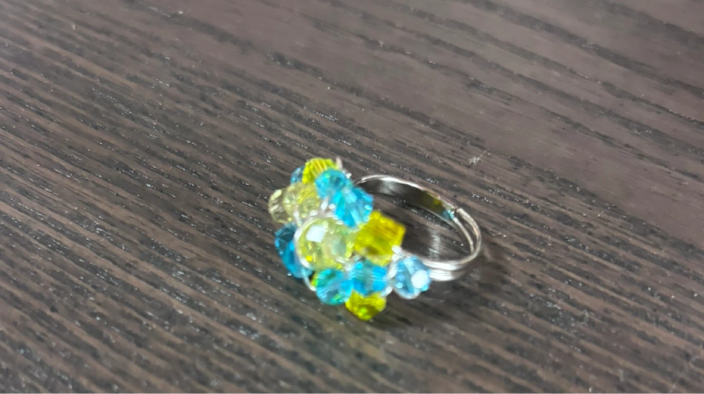 Handmade Beaded Ring - Blue & Yellow