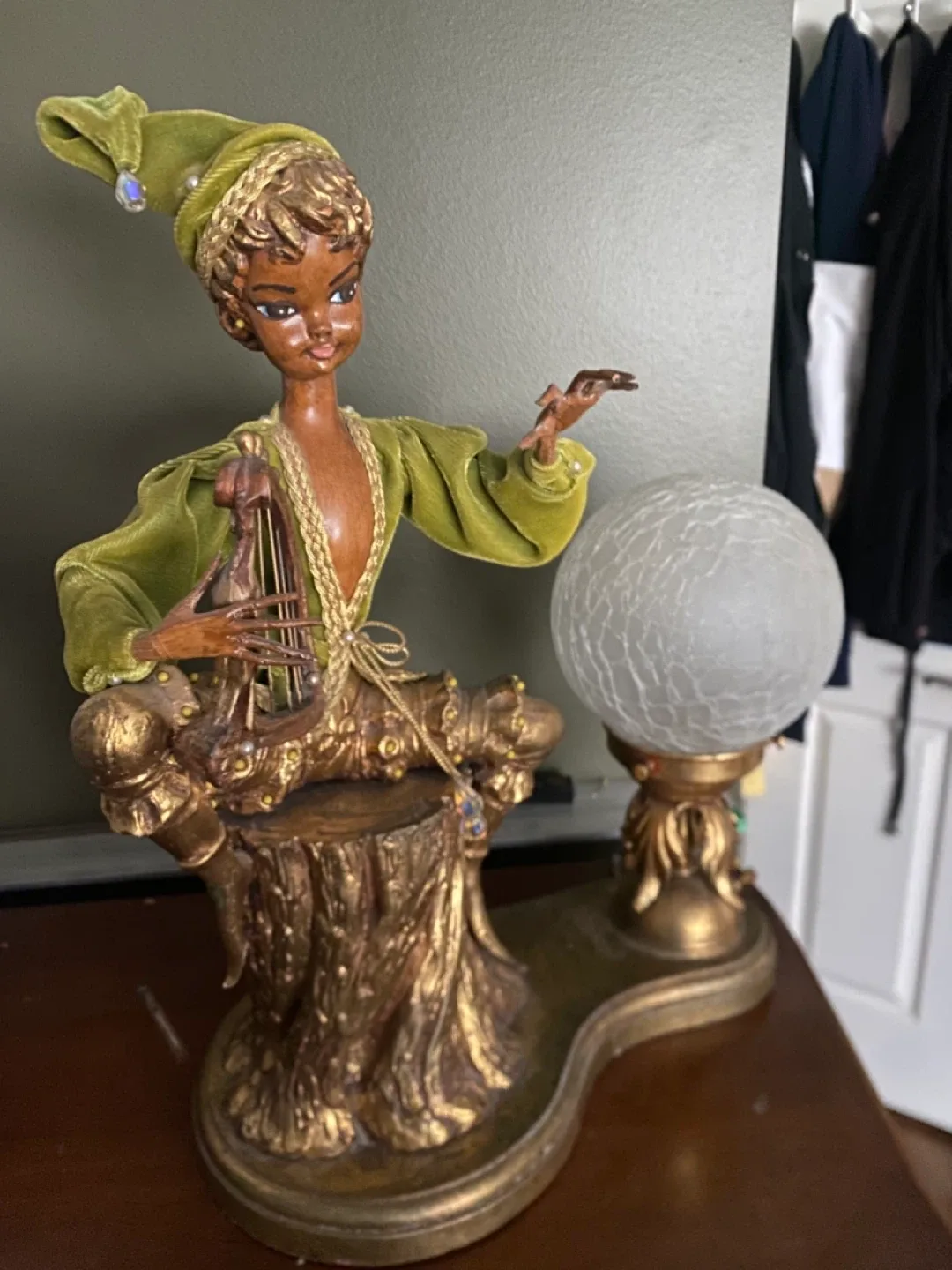 Vintage Pixie Figurine lamp with Harp thumbnail