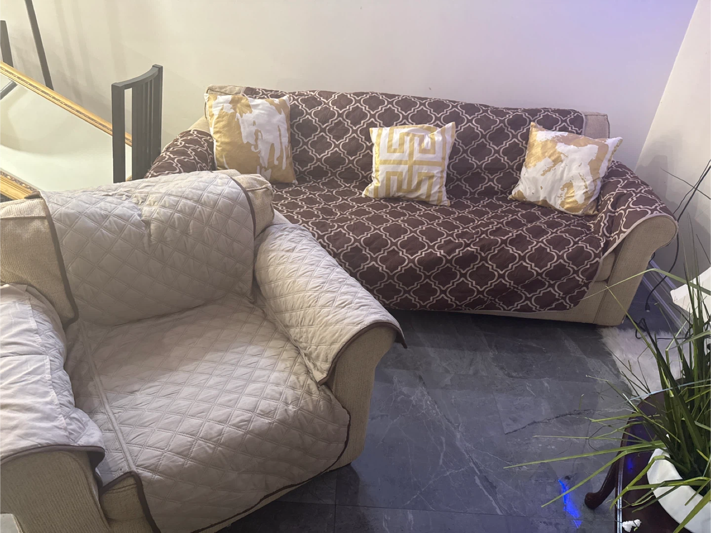 Beige Sofa and Armchair Set