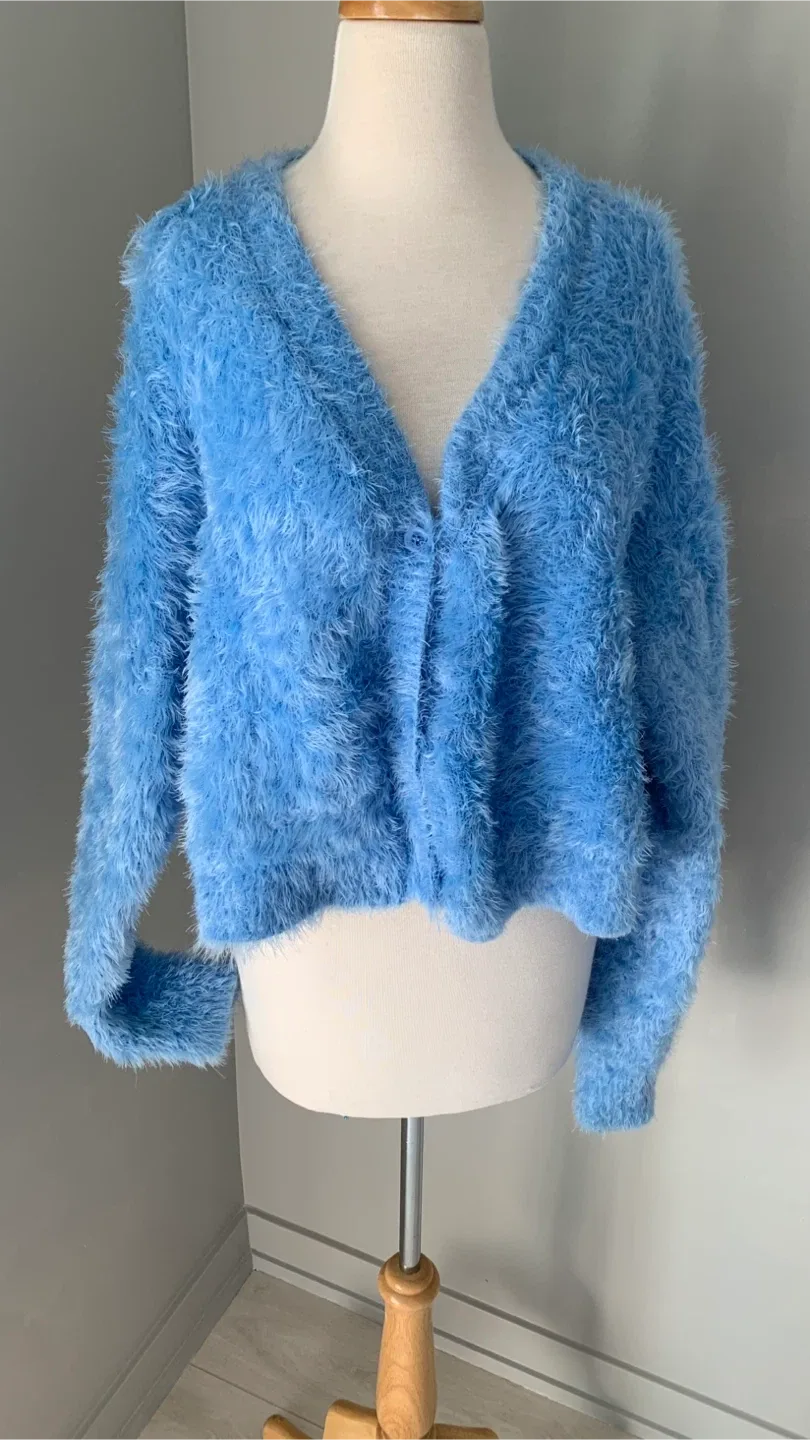 Blue Fuzzy Knit Cardigan thumbnail