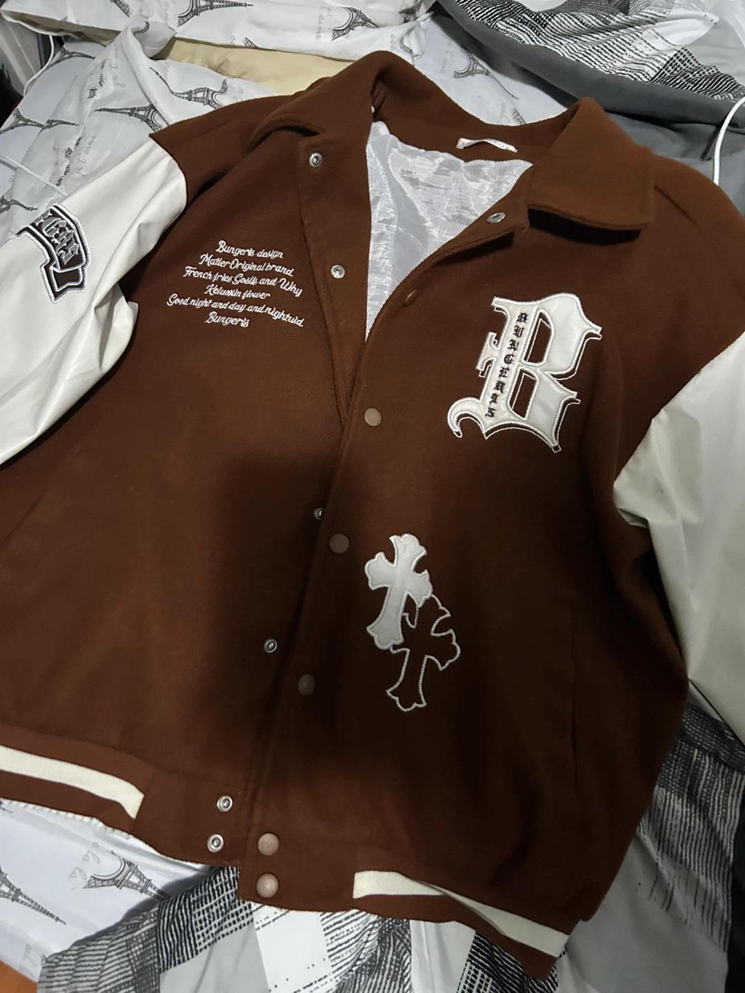 Brown and white varsity jacket size M - photo 3