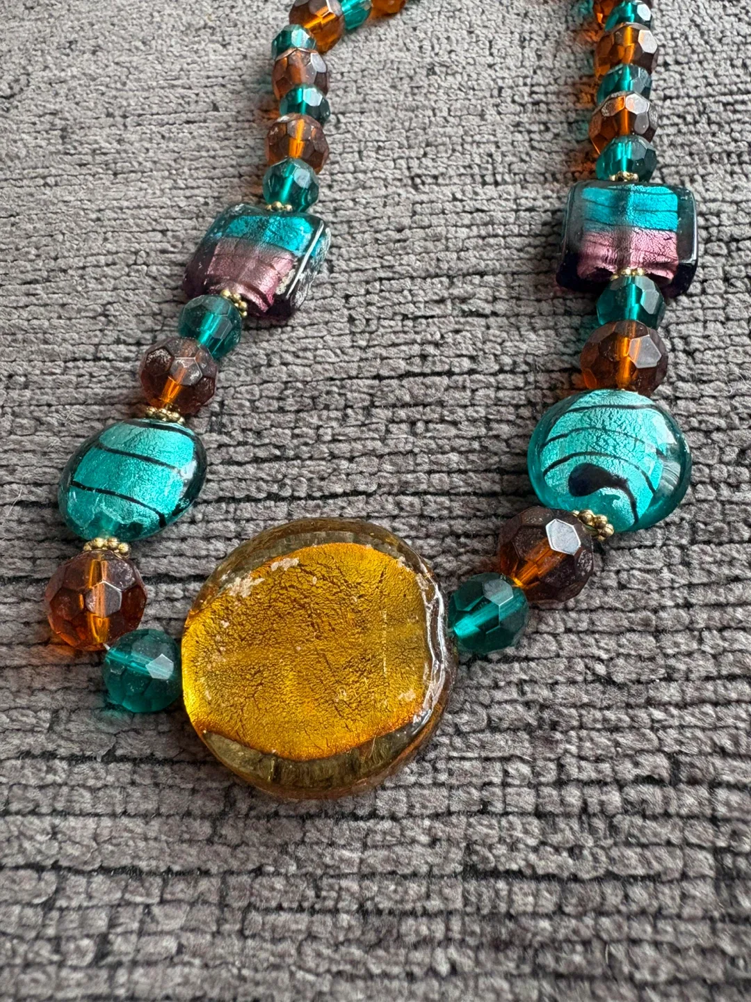 Beaded Necklace - Green & Amber Tones image indicator(3)