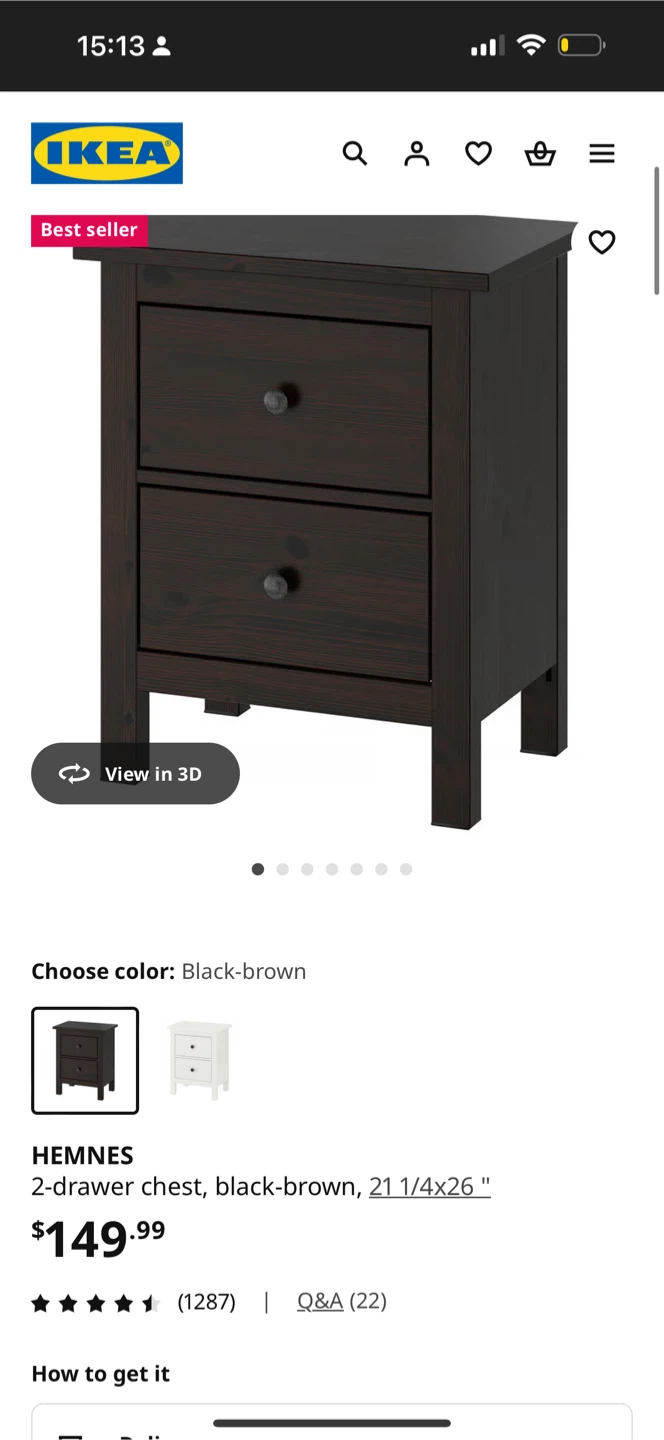 IKEA Hemnes Black-Brown 2-Drawer Chest