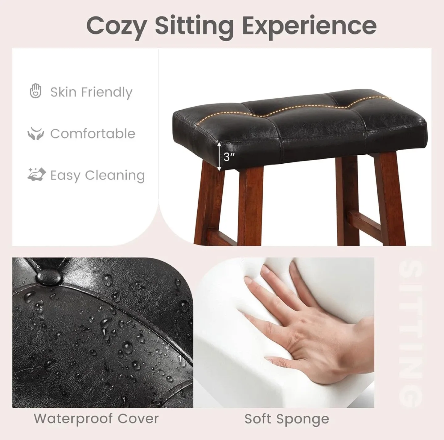 Set of 2 Brown Leather Bar Stools image indicator(5)