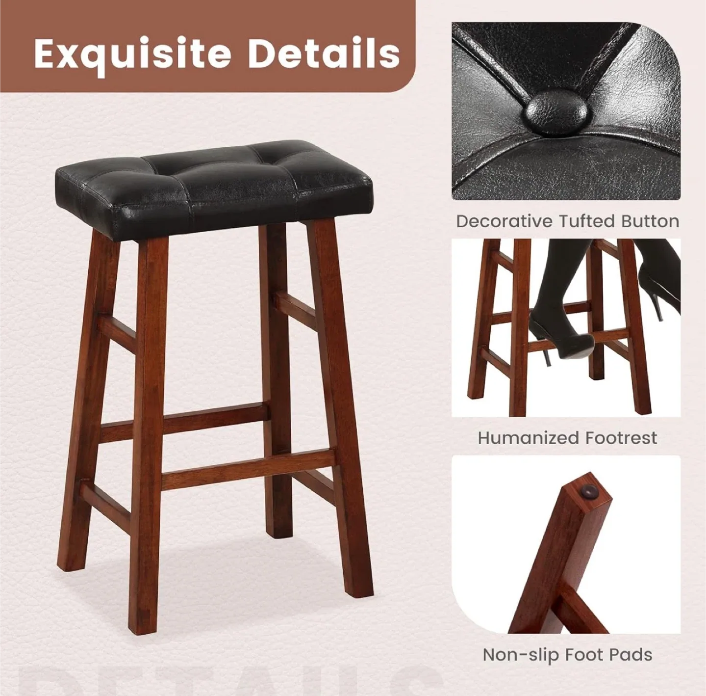 Set of 2 Brown Leather Bar Stools image indicator(6)