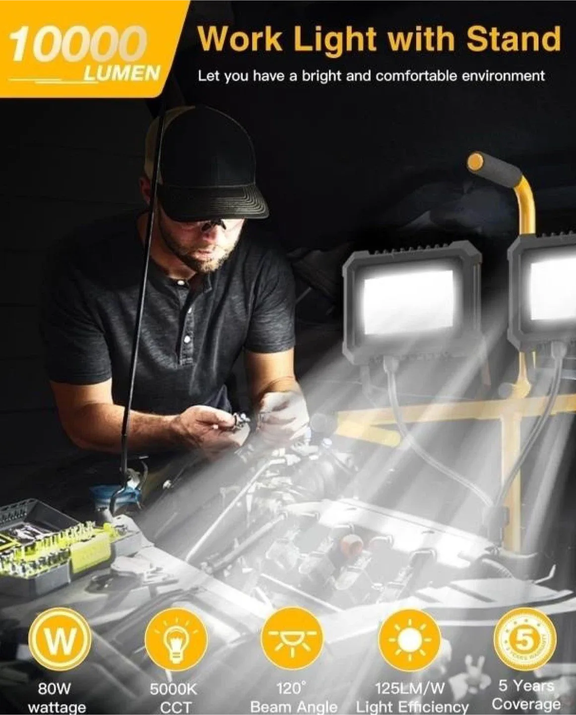 New LED Work Light with Stand 2-Pack 80W image indicator(2)