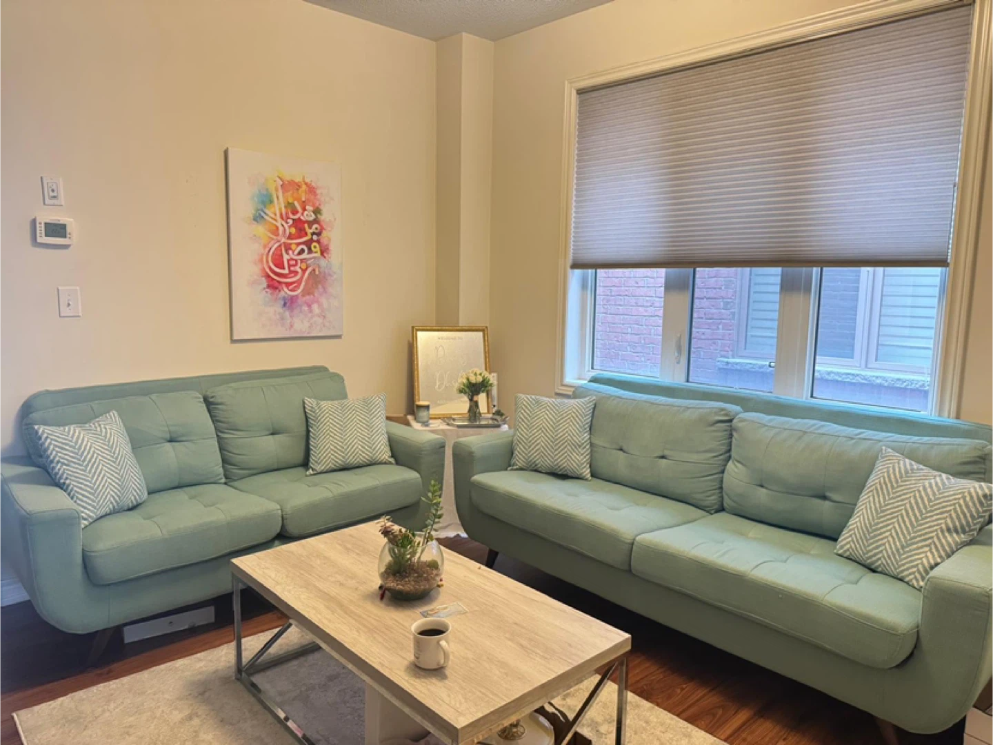 Light Green Sofa with Pillows