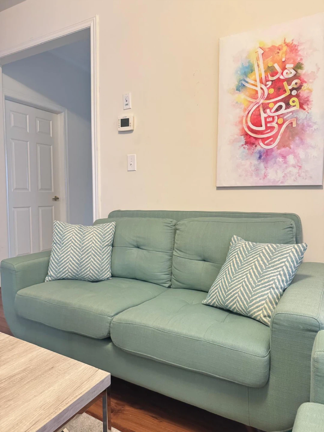 Light Green Sofa with Pillows - photo 2