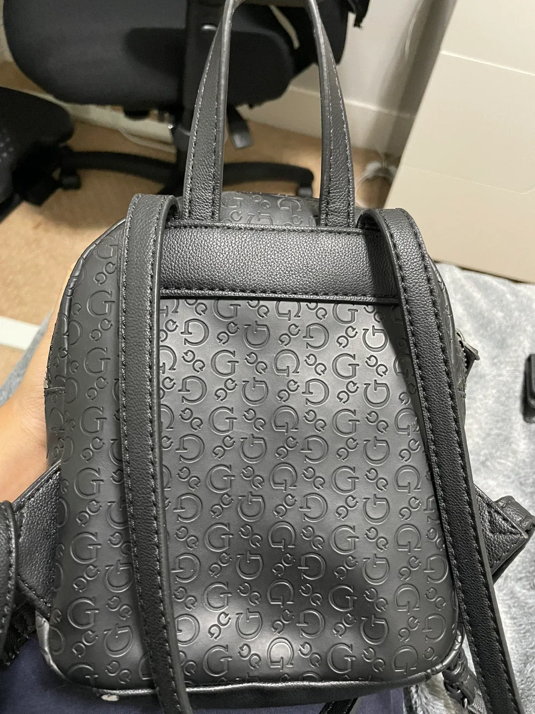 Guess Black Embossed Logo Mini Backpack image indicator(2)