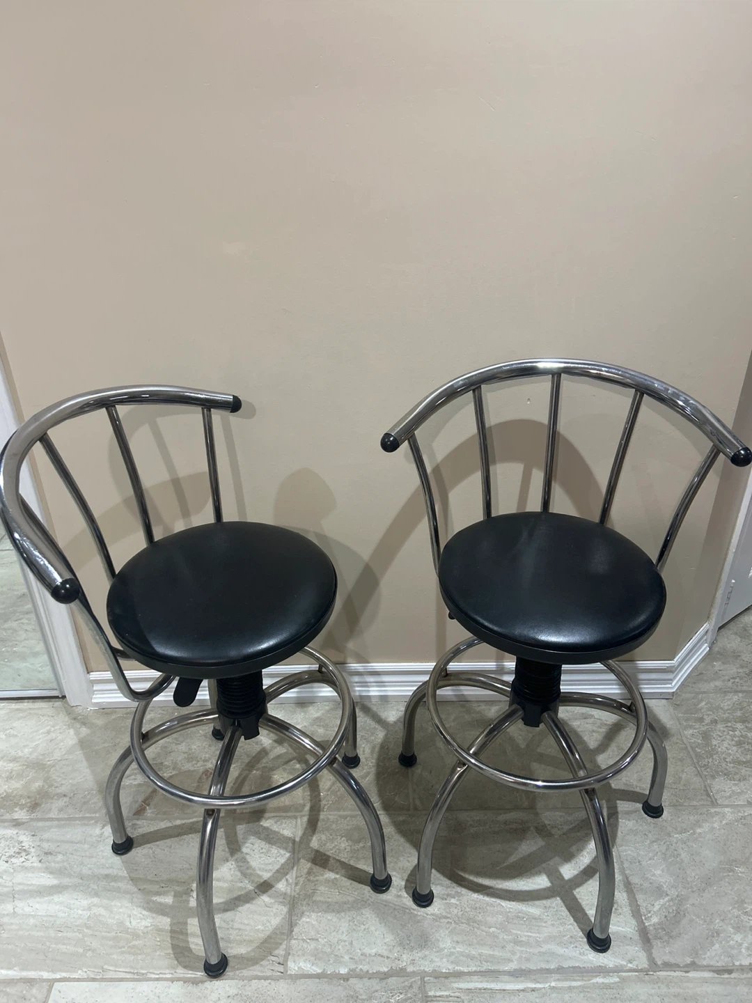 Two Chrome & Black Swivel Bar Stools - photo 2