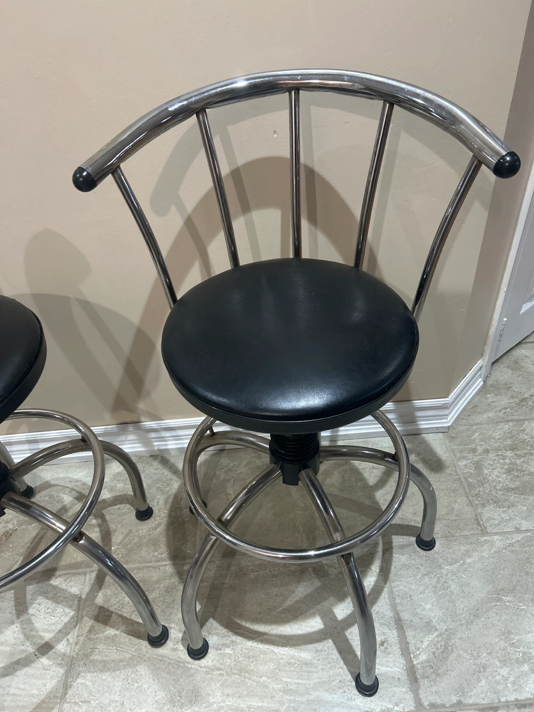 Two Chrome & Black Swivel Bar Stools - photo 3