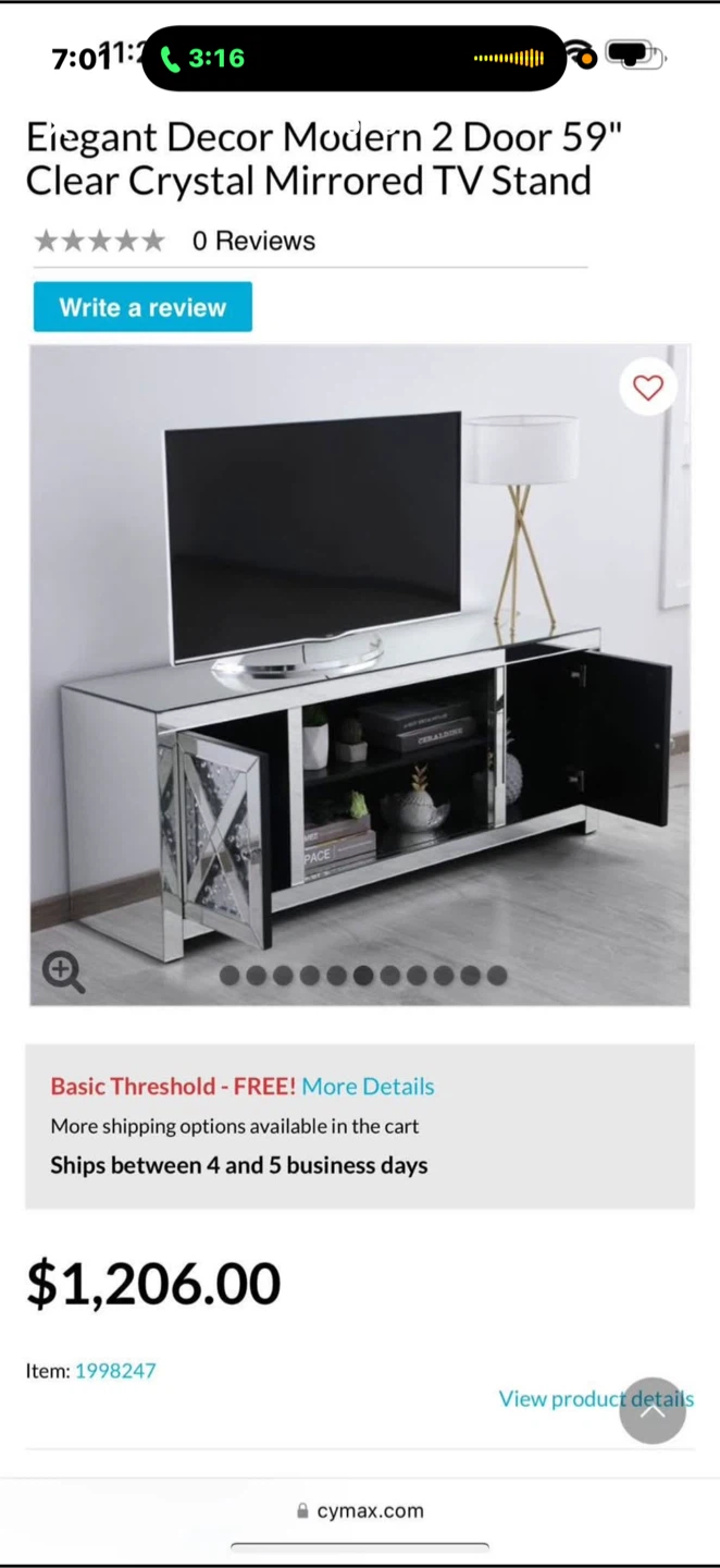 Elegant Decor Modern Mirrored TV Stand