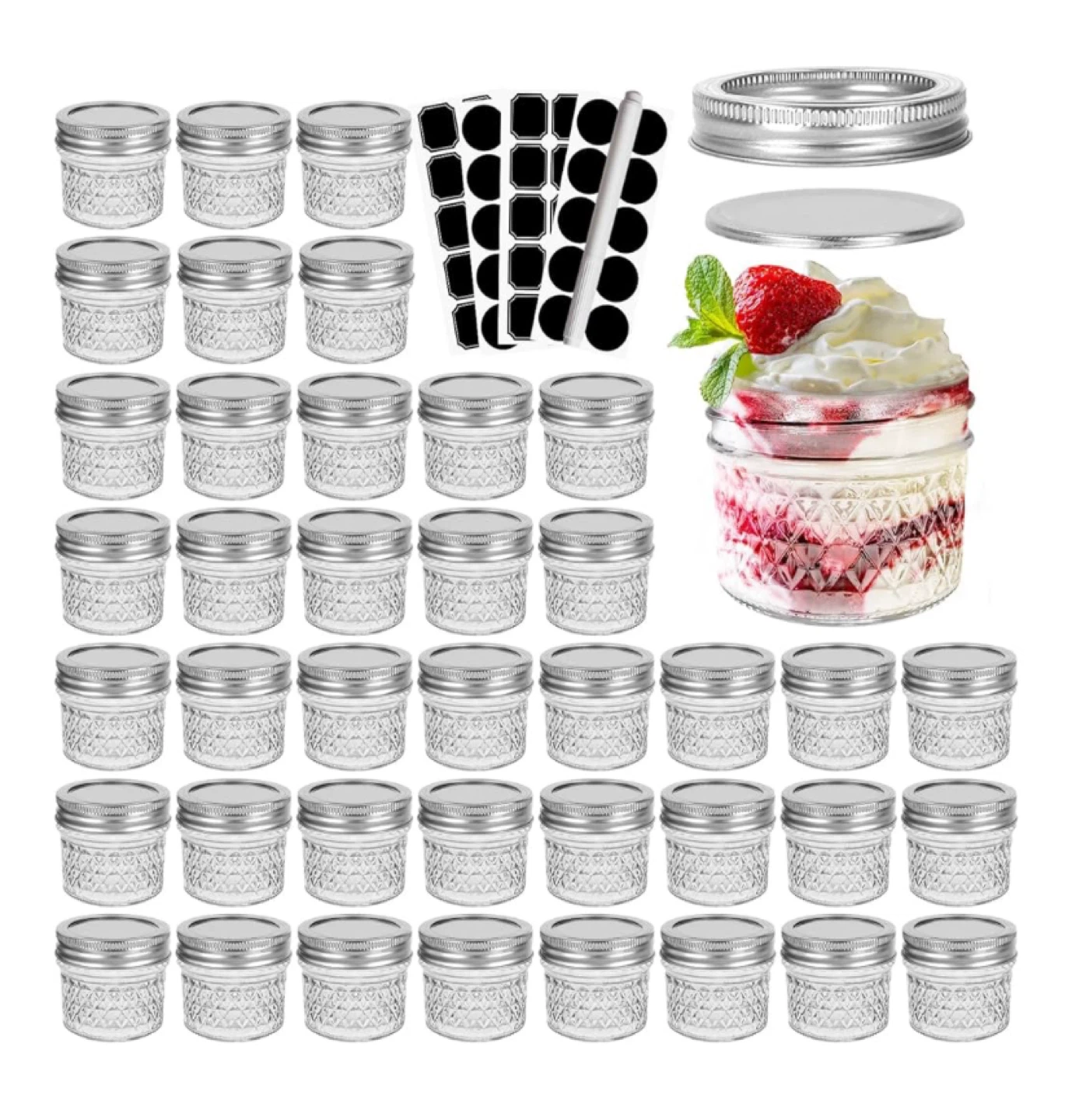48 Mini Mason Jars with Lids and Labels