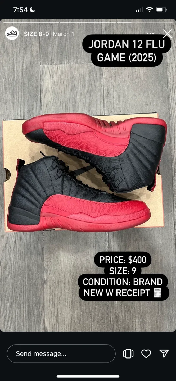 New Jordan 12 Flu Game (2025) Size 9 thumbnail