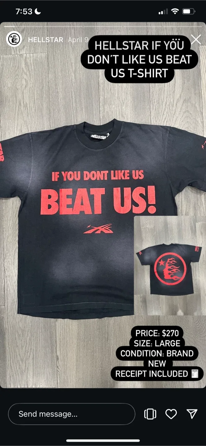 New HELLSTAR If You Don't Like Us Beat Us T-Shirt - Large thumbnail