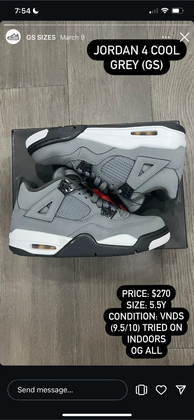 Jordan 4 Cool Grey (GS) - Size 5.5Y