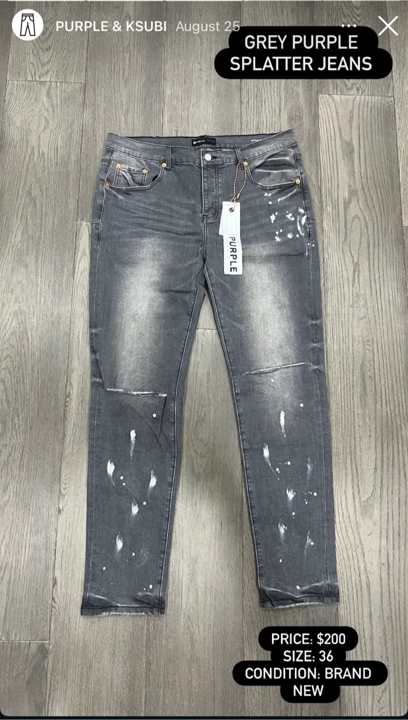 New PURPLE Brand Grey Splatter Jeans - Size 36