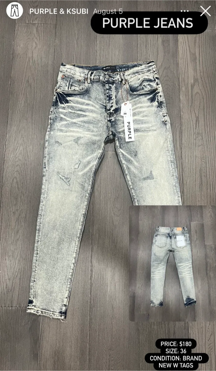 New PURPLE Brand Grey Splatter Jeans - Size 36 image indicator(2)