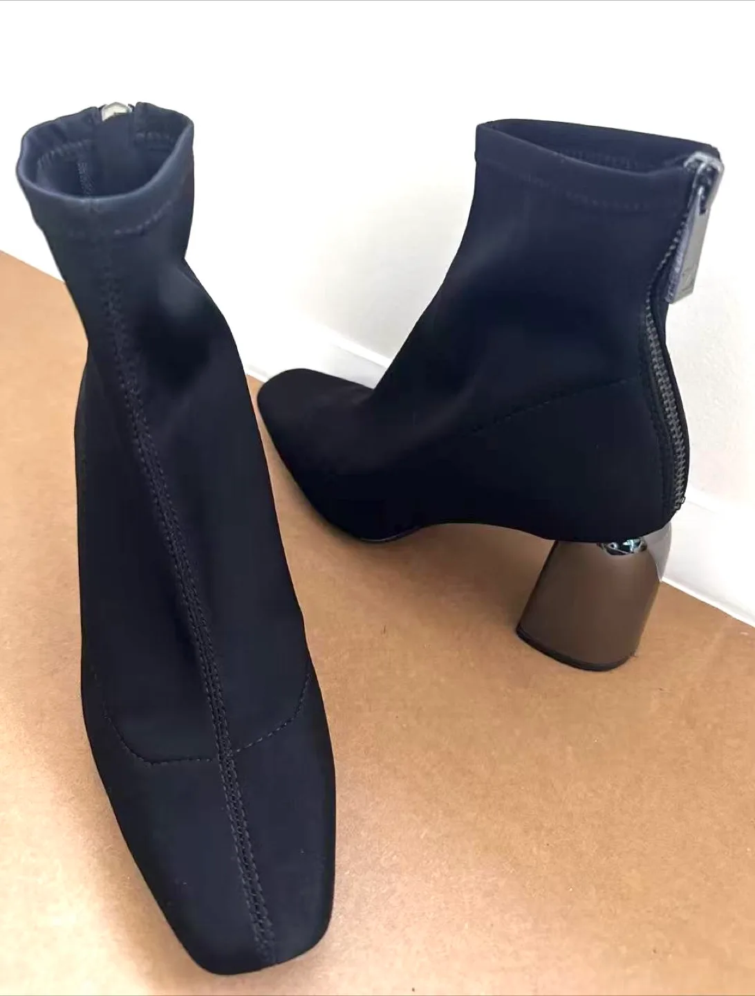 Zara Black Heeled Ankle Boots size 7 thumbnail