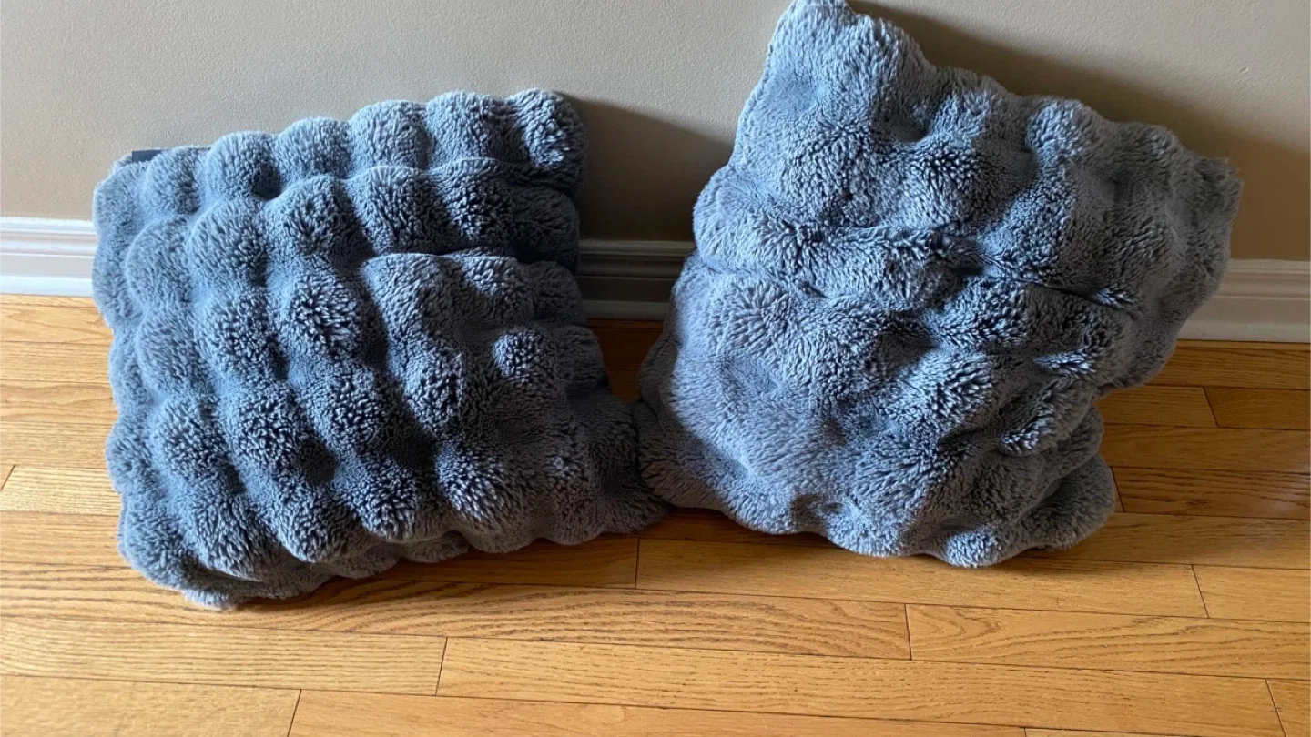 Fuzzy Grey Throw Pillows - Set of 2 thumbnail