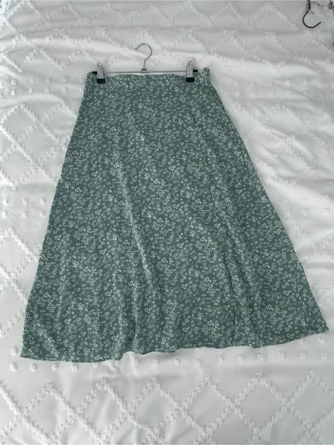 Floral Green Skirt with Slit - M thumbnail