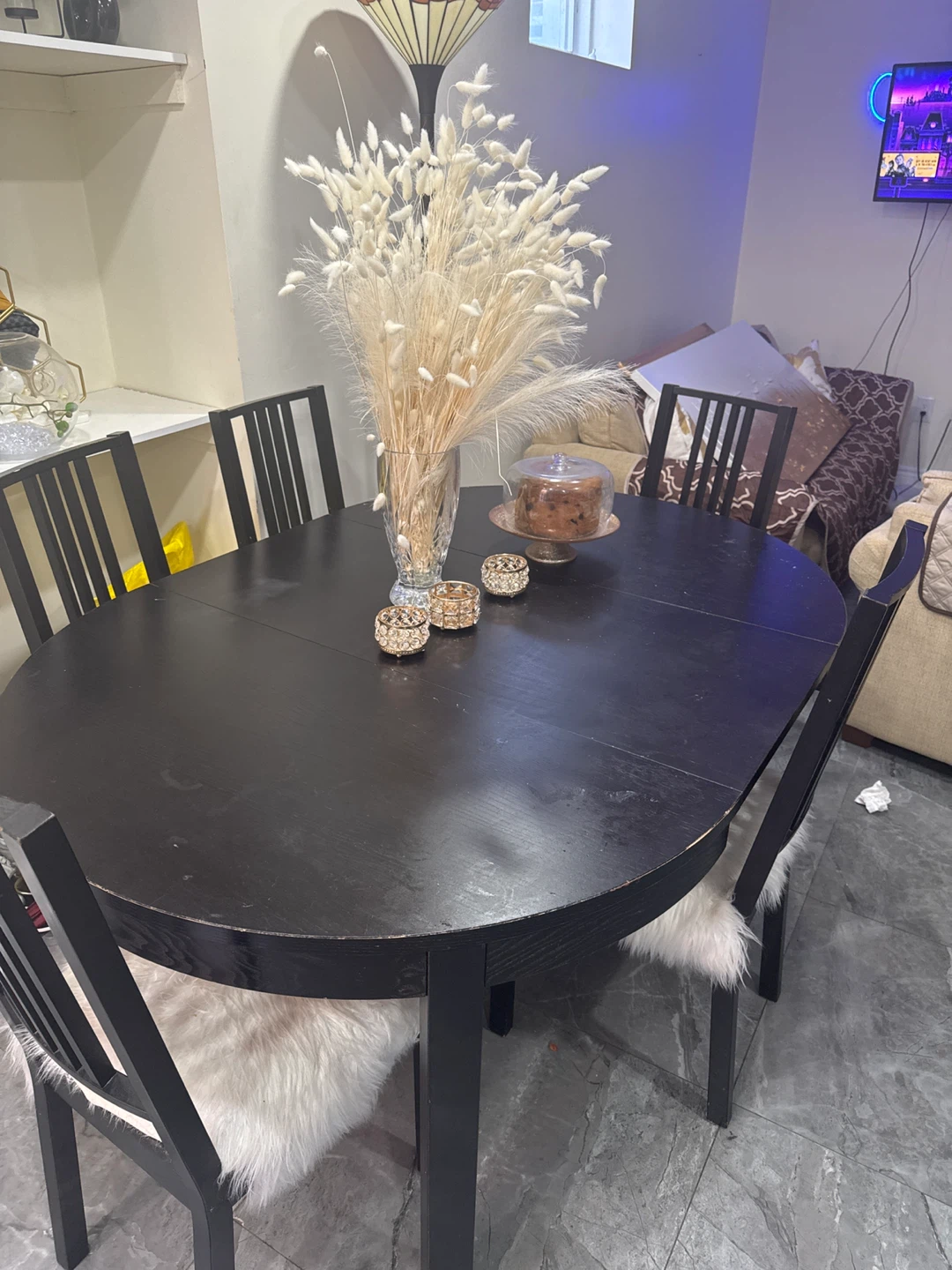 Black Extendable Dining Table with Chairs