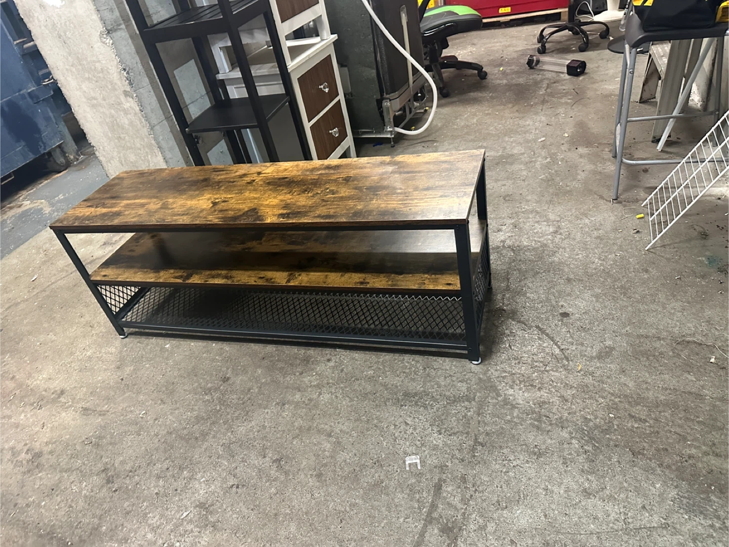 Rustic Brown TV Stand with Metal Frame