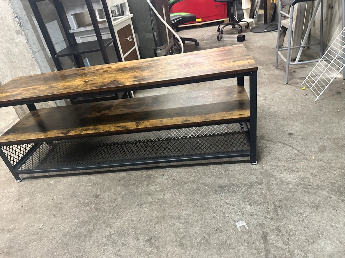 Rustic Brown TV Stand with Metal Frame - photo 3