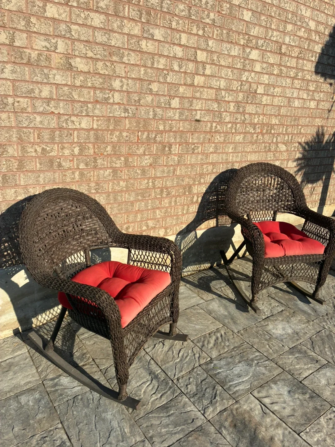 Wicker Rocking Chair with Red Cushion