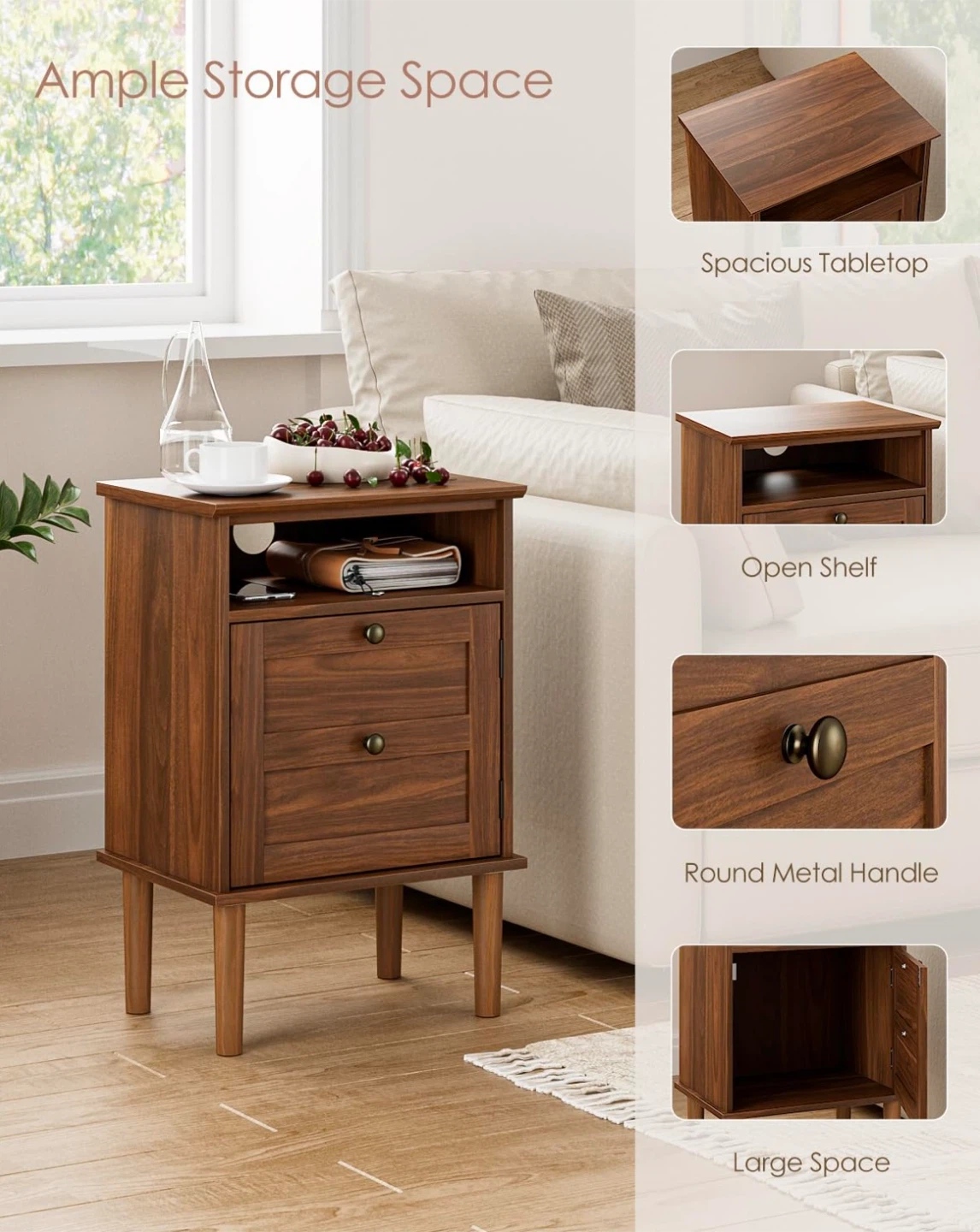Brown Wood Nightstand With Storage - photo 5