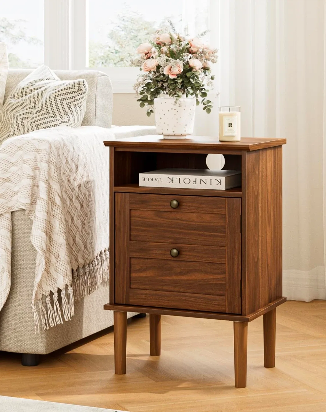 Brown Wood Nightstand With Storage thumbnail