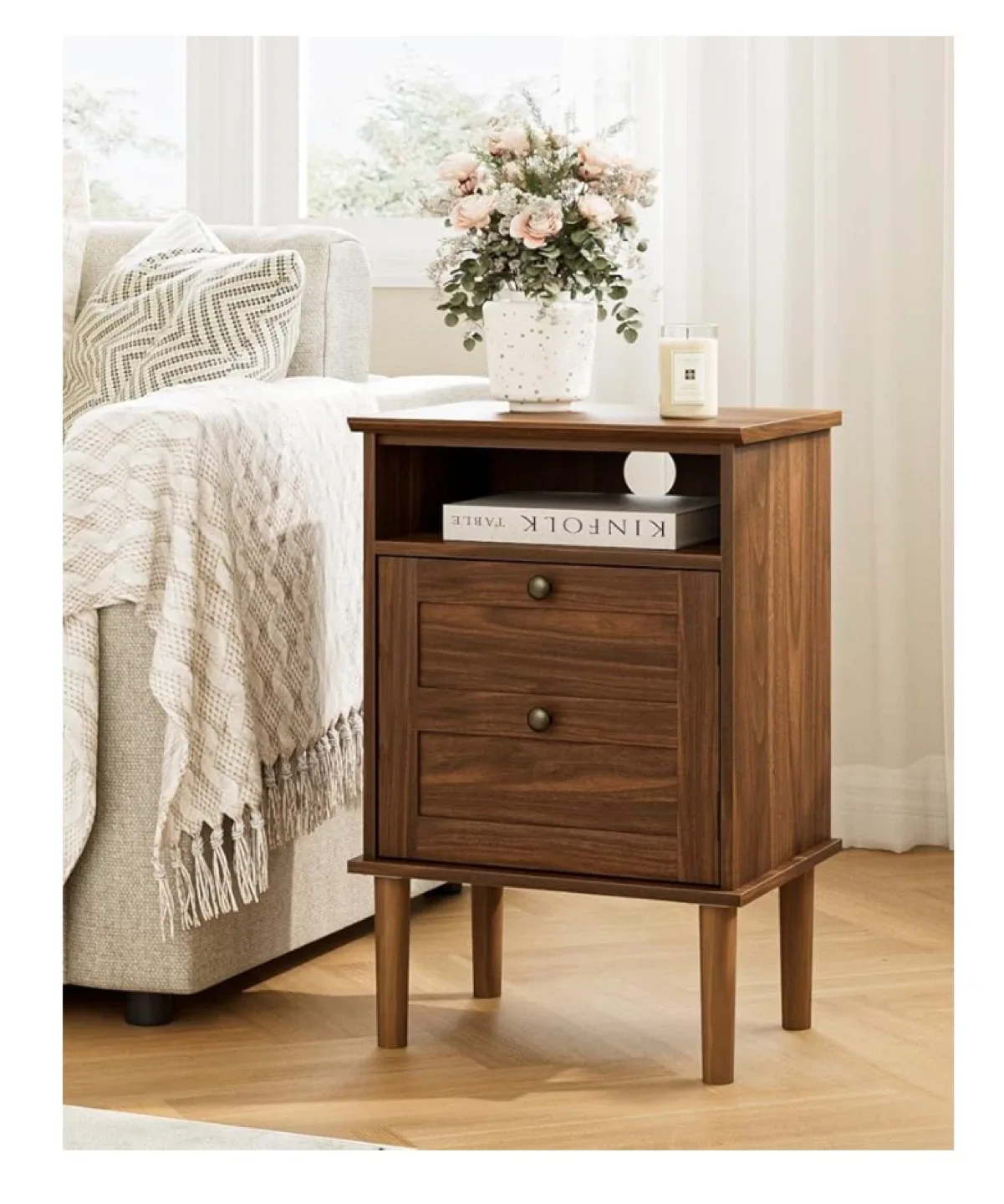 Brown Wood Nightstand with Storage thumbnail