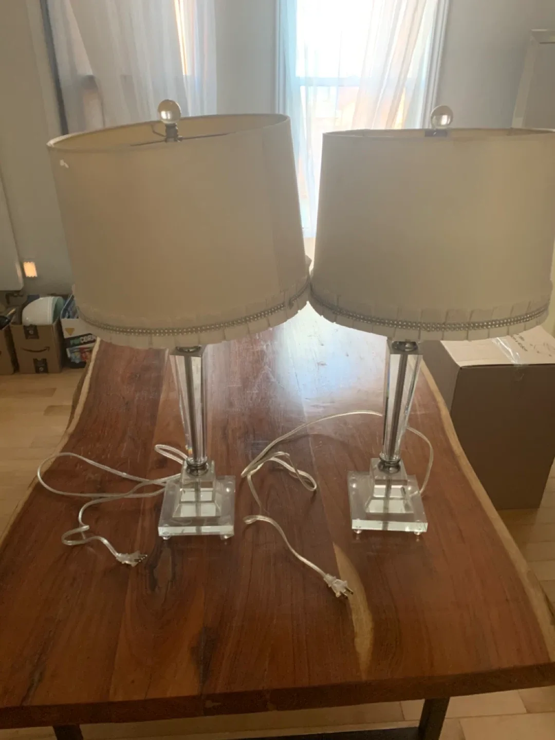 Pair of Crystal Base Lamps with Shades thumbnail