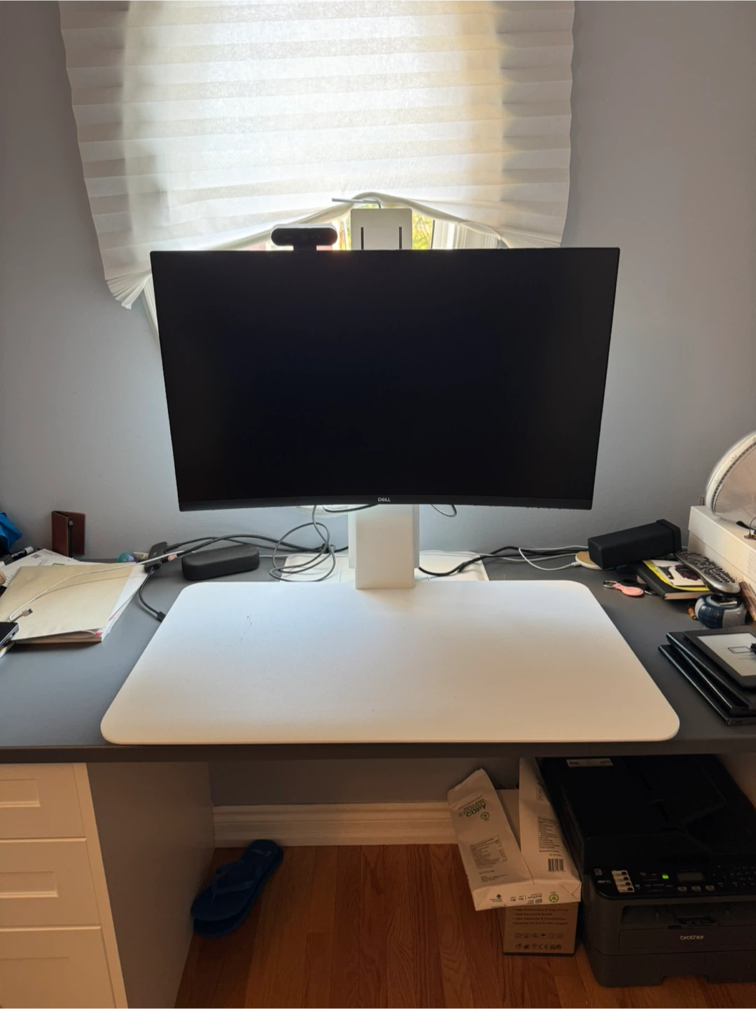 White Sit Stand Desk Converter - Humanscale dual monitor - photo 2