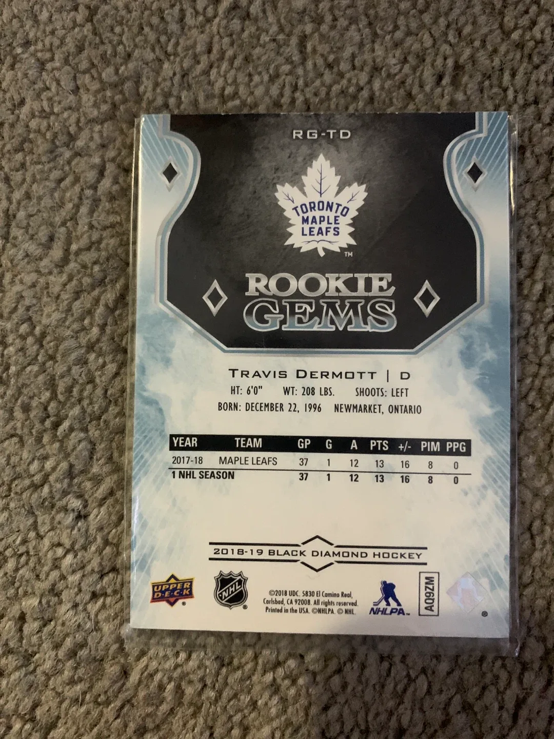 Numbered card, Black Diamond Travis Dermott Rookie Gems Card image indicator(3)