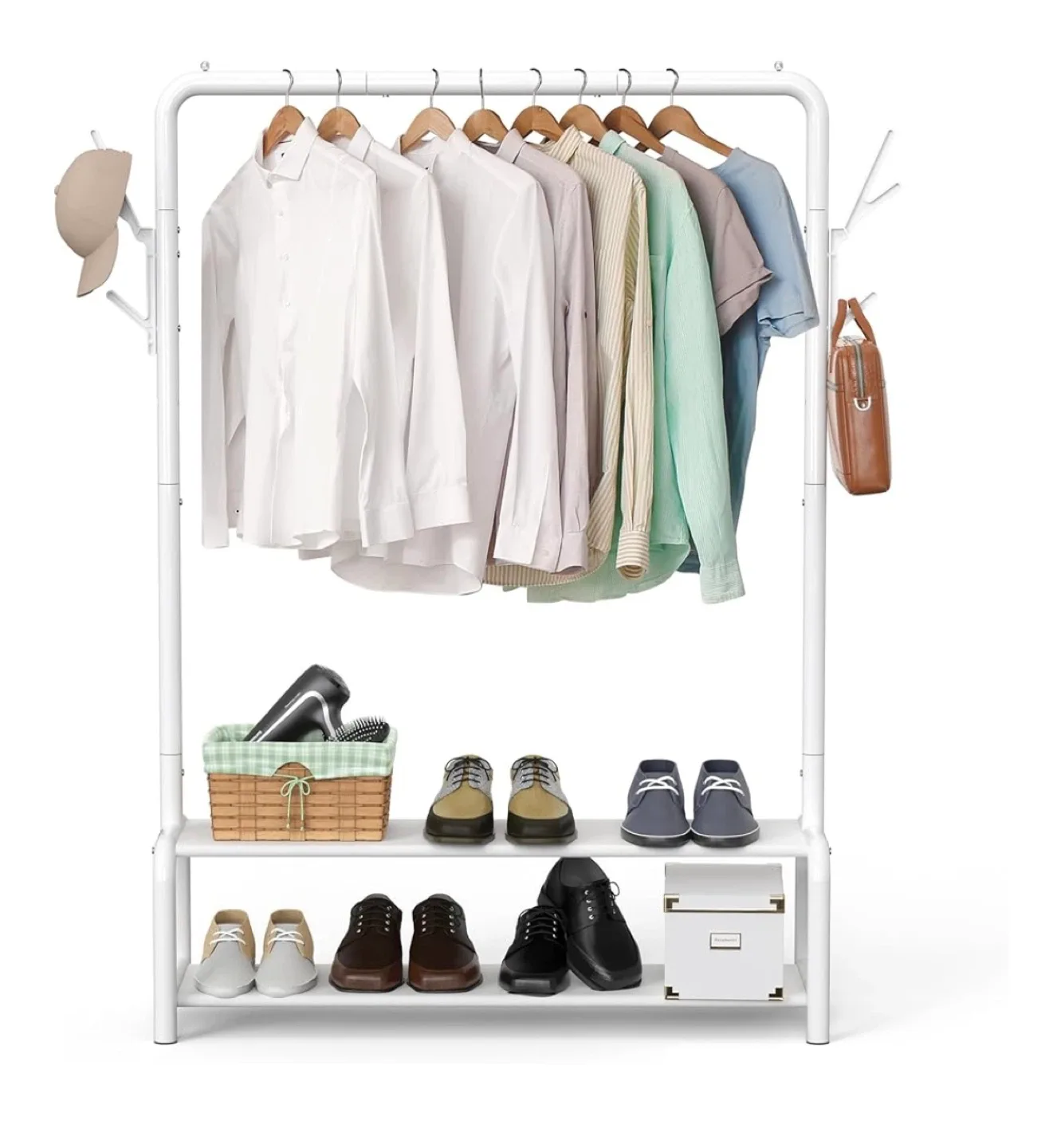 Simple Houseware Garment Rack with Shelves - White image indicator(5)
