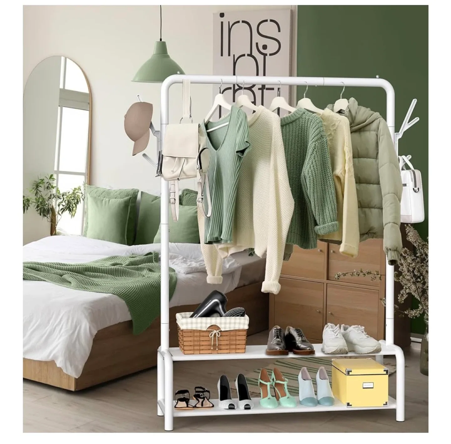 Simple Houseware Garment Rack with Shelves - White image indicator(2)