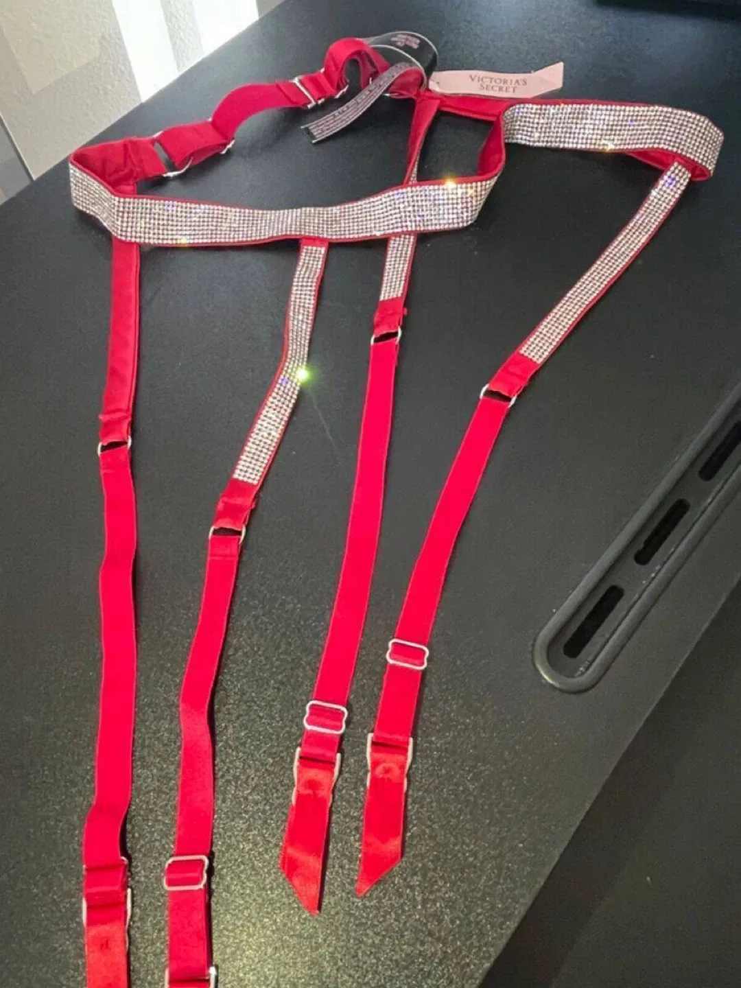 Victoria's Secret Red Rhinestone Garter Belt thumbnail
