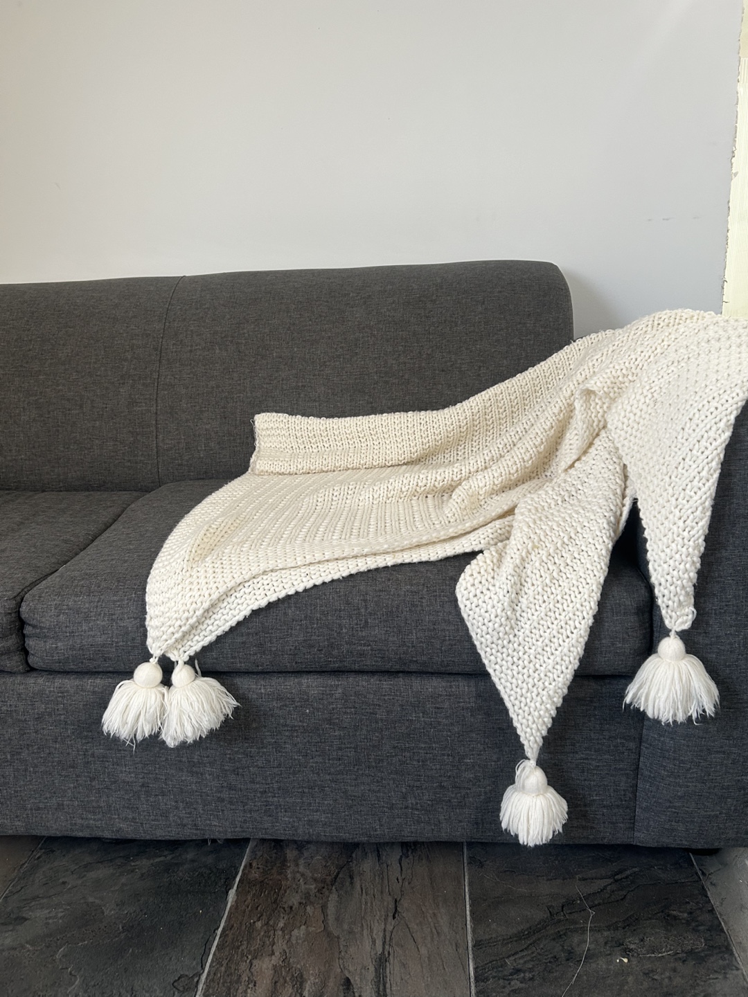 Cream Knit Throw Blanket with Tassels🧡