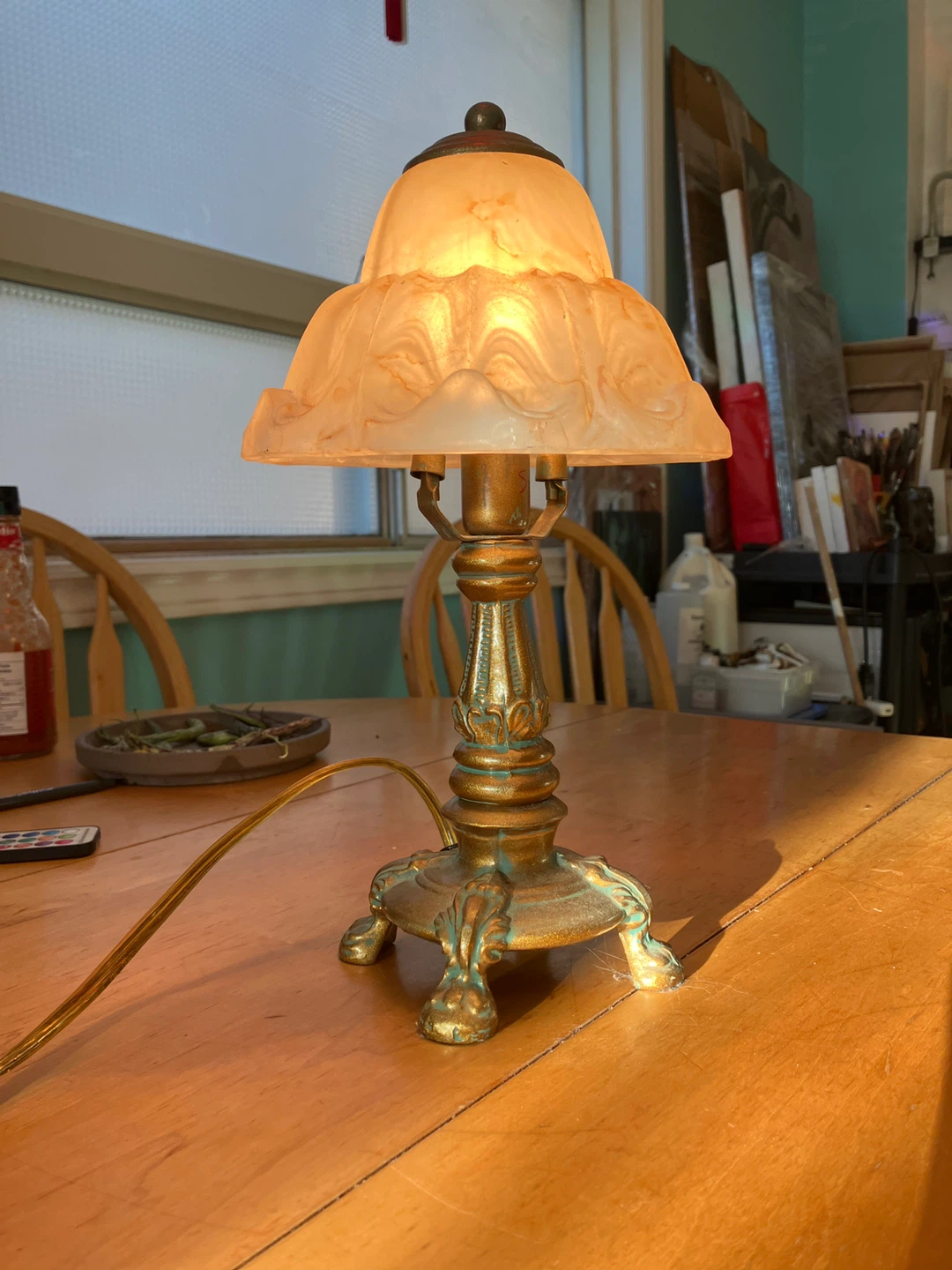 Vintage style glass and gold coloured lamp