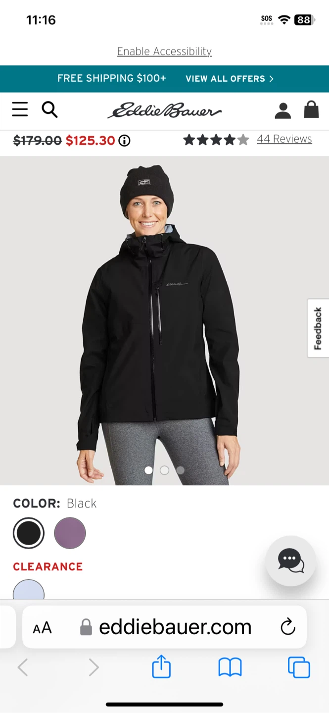 Eddie Bauer Black Rainfoil Packable Jacket