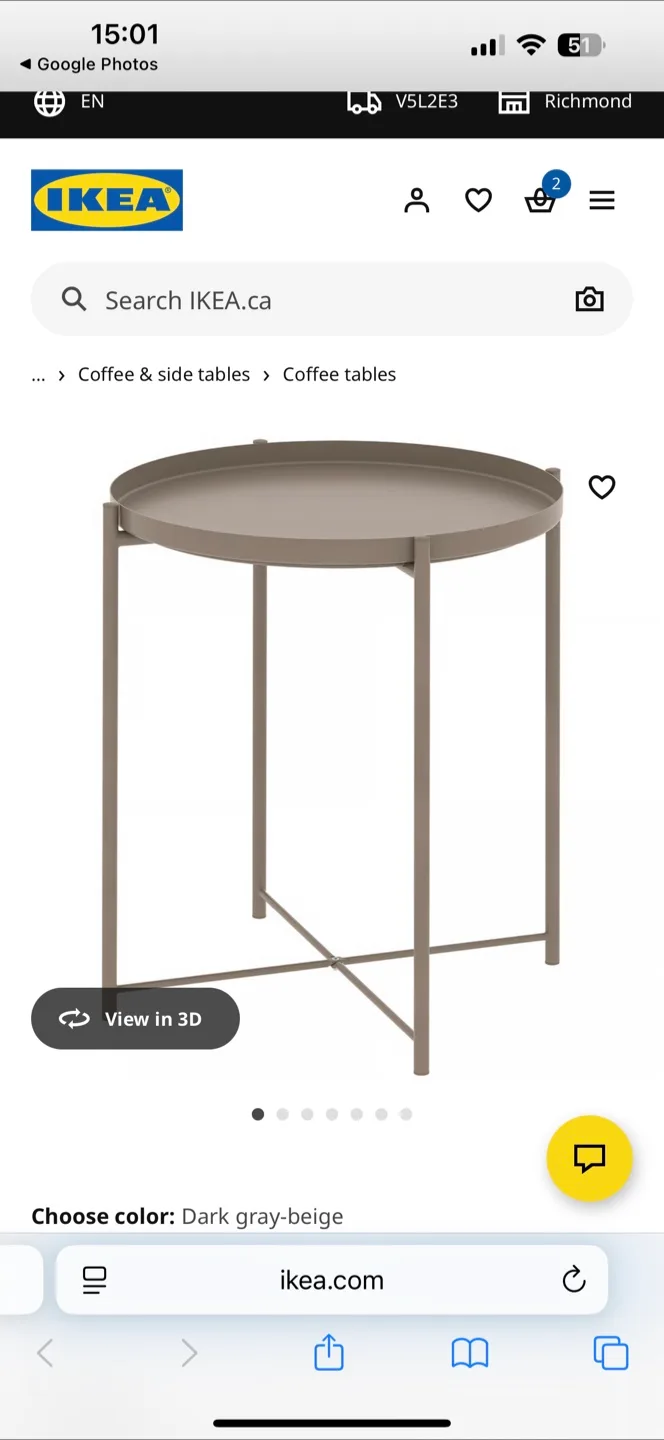 IKEA GLADOM Dark Gray-Beige Tray Table thumbnail