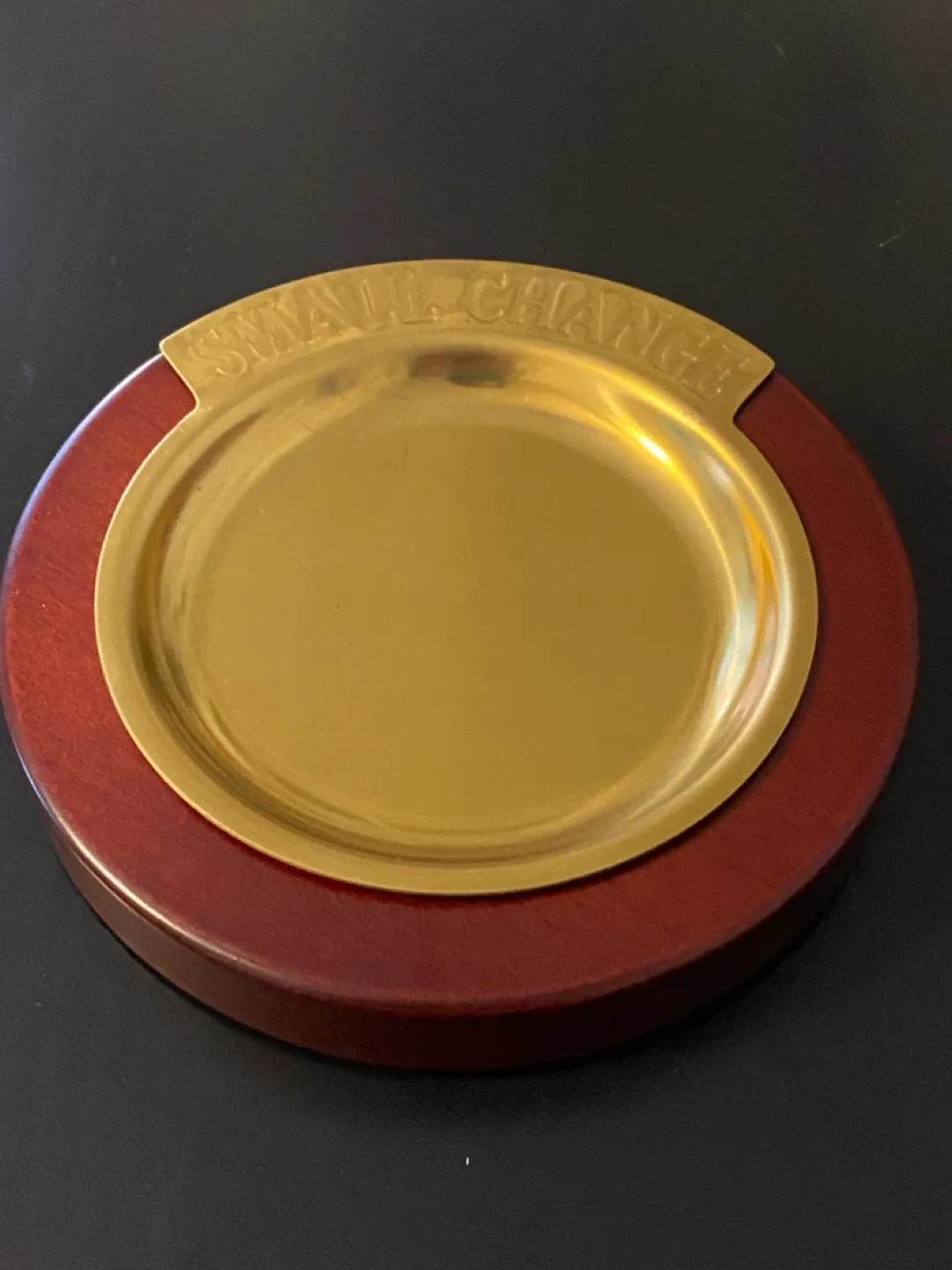 Vintage 1970’s “Small Change” Wood and Brass  Coin Dish! image indicator(5)