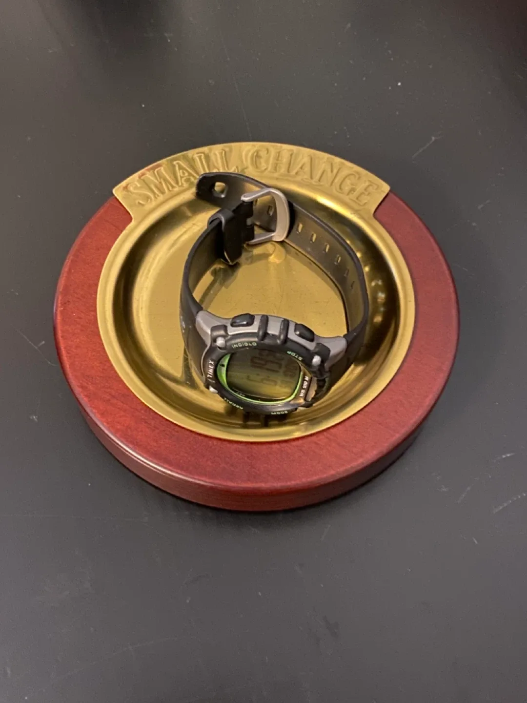 Vintage 1970’s “Small Change” Wood and Brass  Coin Dish! image indicator(7)