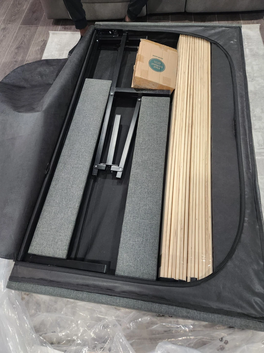 Upholstered Bed Frame with Headboard - Grey - photo 2