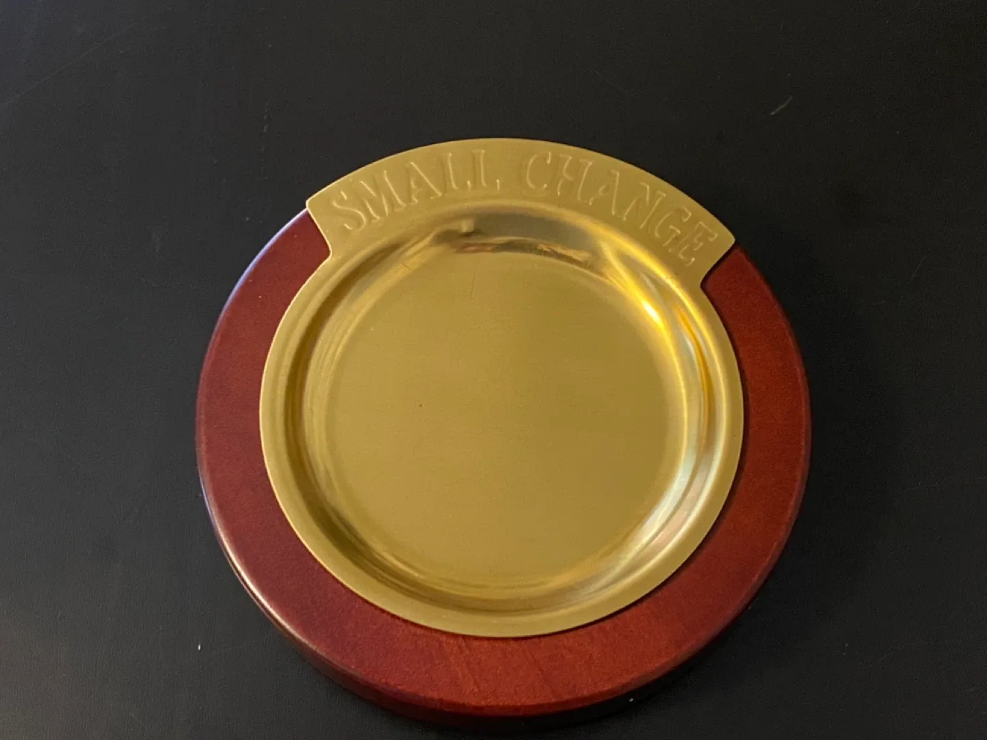 Vintage 1970’s “Small Change” Wood and Brass  Coin Dish! image indicator(3)