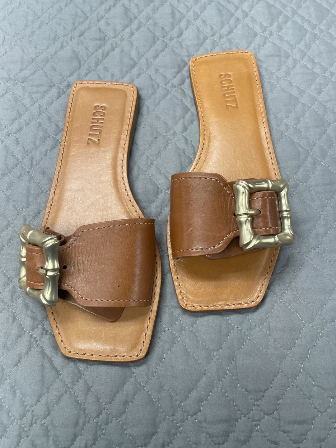 Schutz Brown Leather Slides
