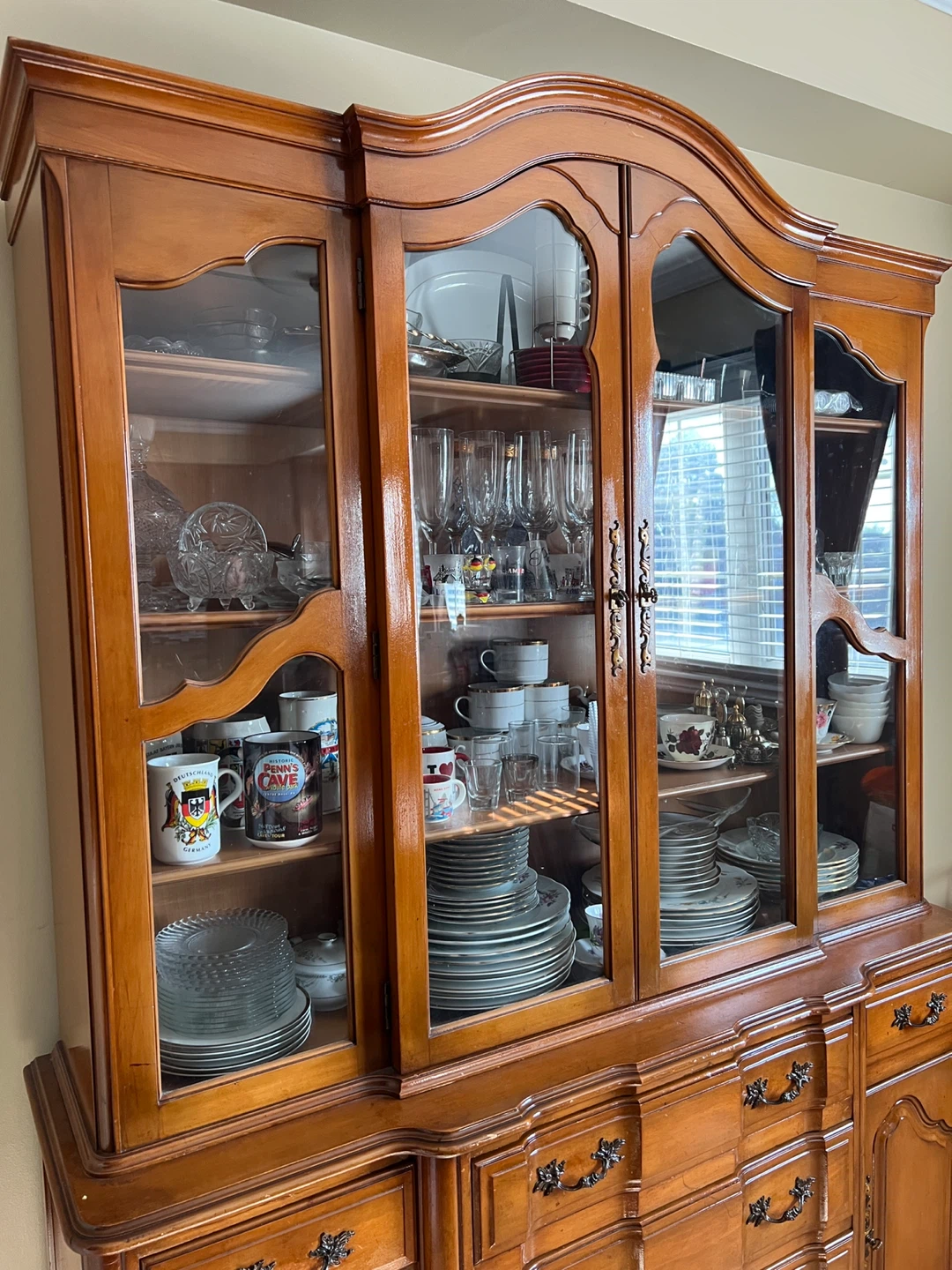 Antique Solid Wood Display Cabinet with Dining Set - photo 4